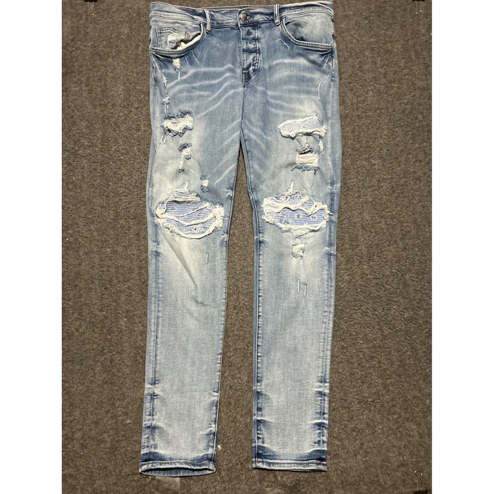Amiri jeans distressed made in usa paisley designer button fly fit 36X32 (tag 38